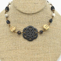 Handcrafted Carved Horn Statement Necklace – Boho Tribal Chevron & Vintage Bronze Choker