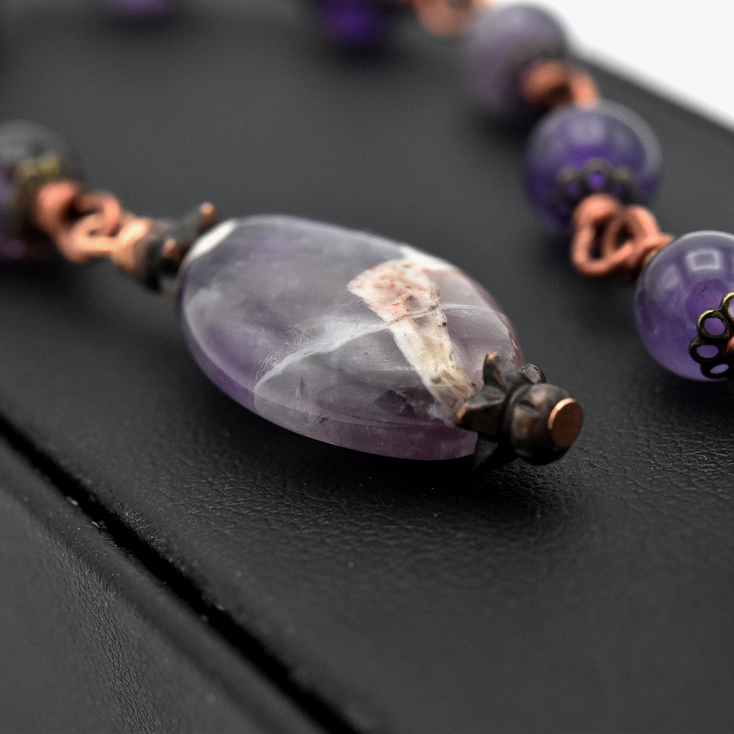Handmade Amethyst & Copper One-Decade Pocket Chaplet Rosary – One of One