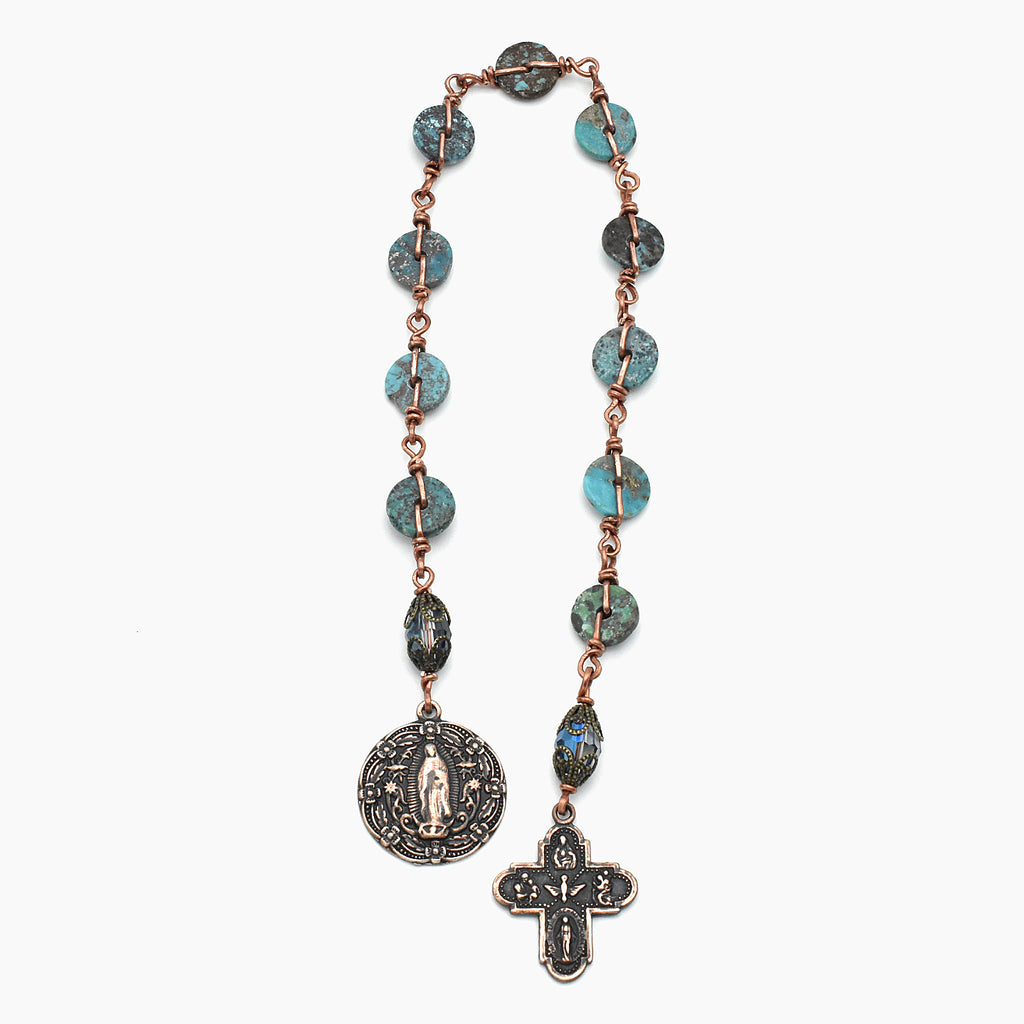 Handmade Turquoise & Copper One-Decade Spiritual Chaplet – One of One (13.25" Length)