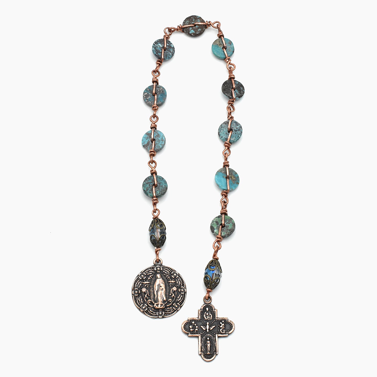 Handmade Turquoise & Copper One-Decade Spiritual Chaplet – One of One (13.25" Length)