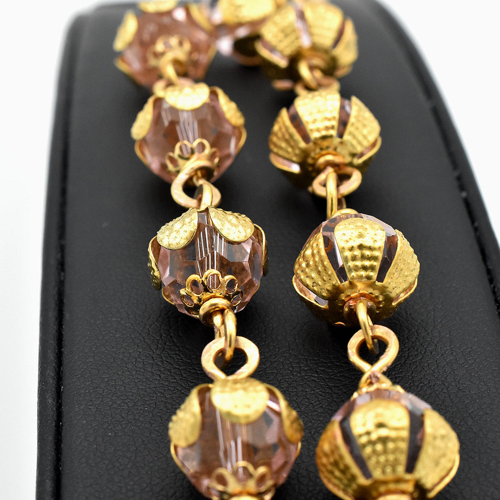 Our Lady of Guadalupe Chaplet - Pink Swarovski Crystal & Gold Toned Pocket Rosary