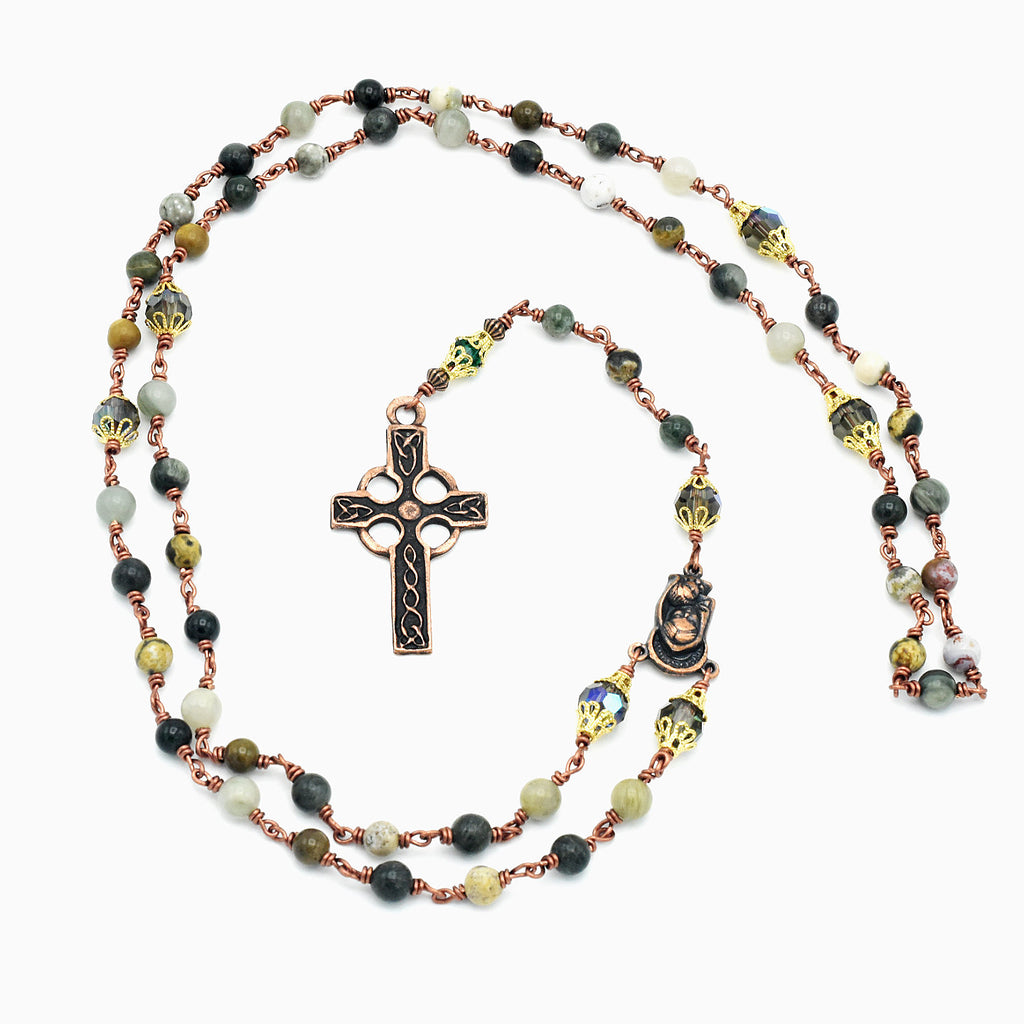 Handmade Copper & Jasper Five-Decade Rosary – One of One (24″ Length)