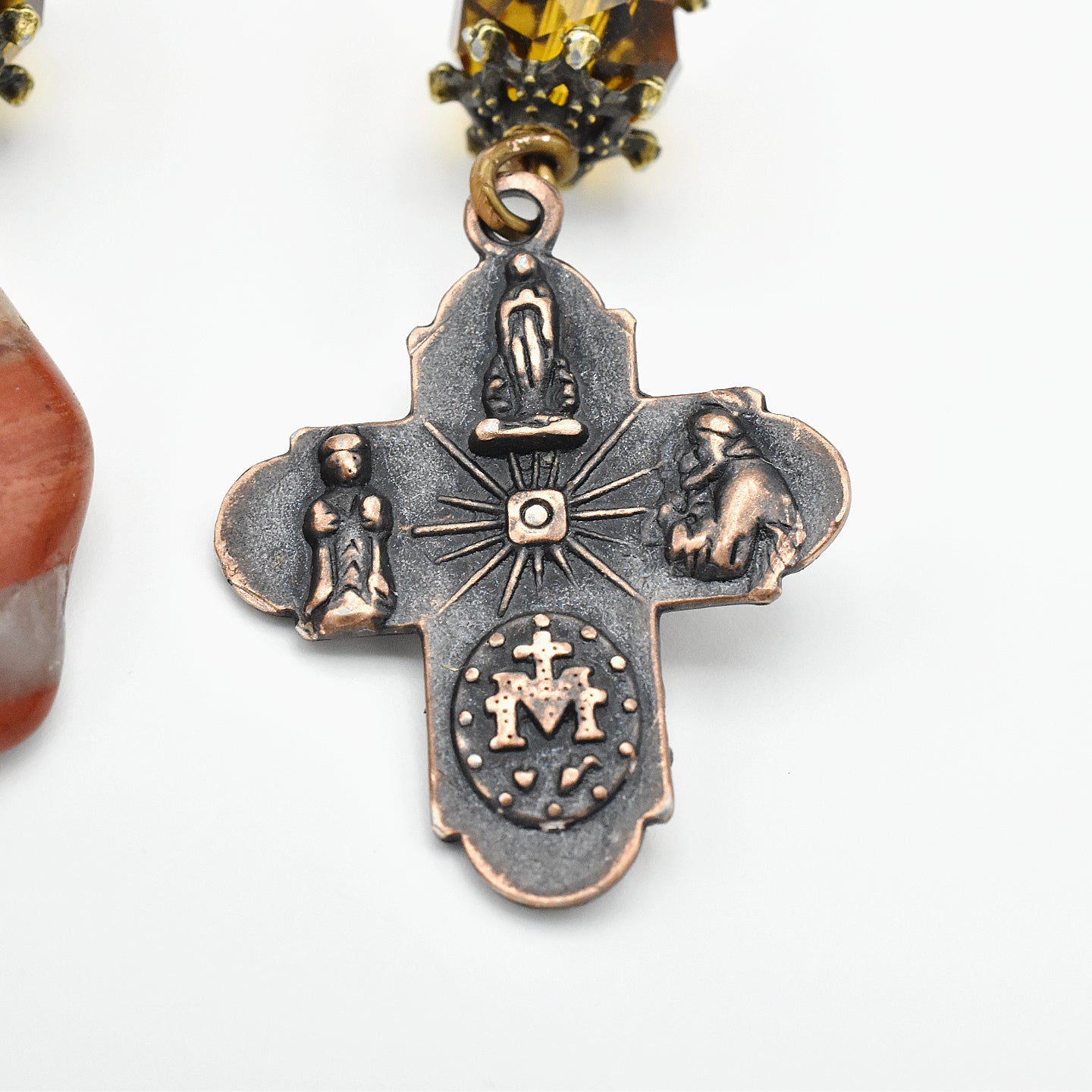 One-of-a-Kind Autumn Jasper Hand Rosary – Handmade Vintage Bronze & Cathedral Glass Chaplet