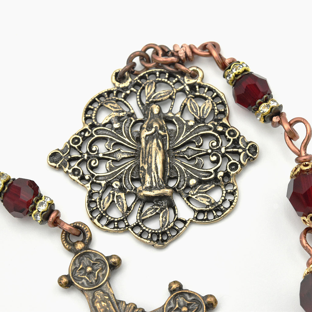Handmade Preciosa Crystal & Copper One-Decade Pocket Chaplet – One of One (13″ Length)