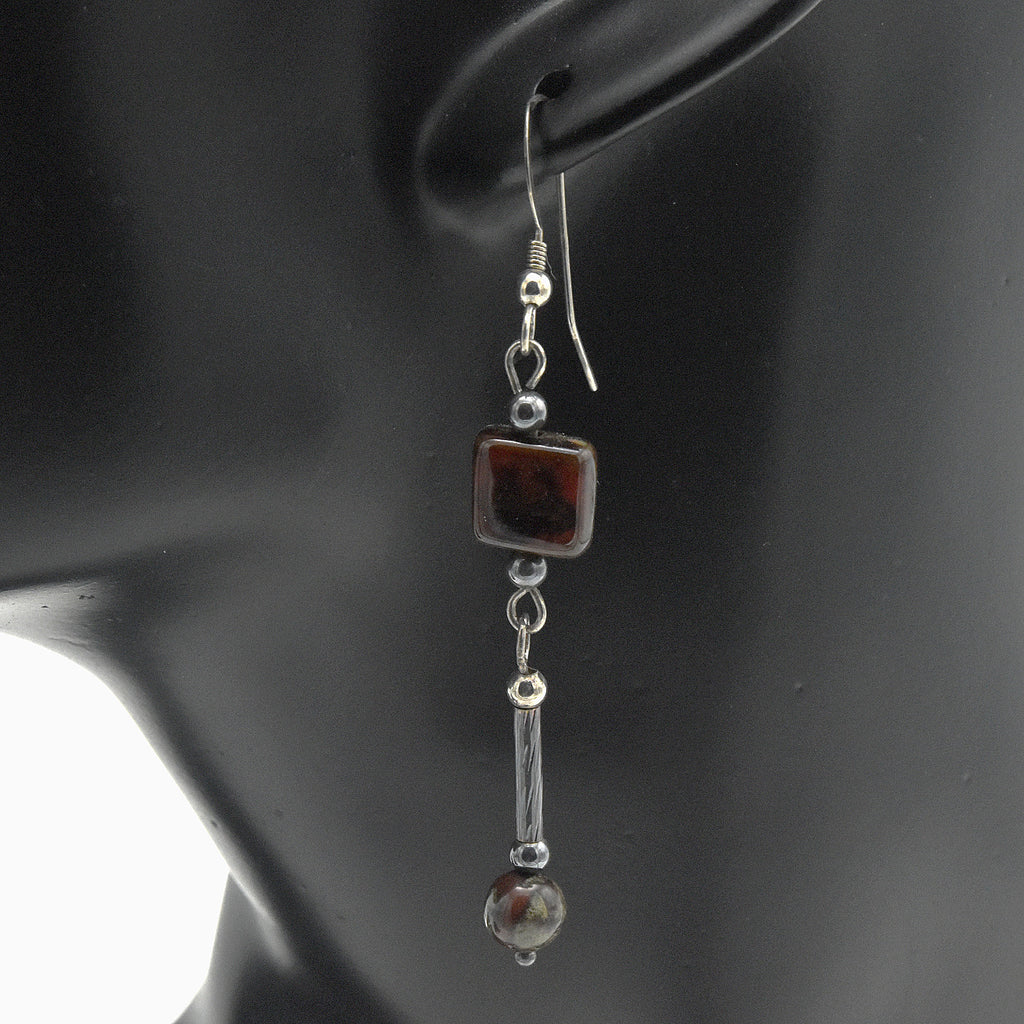 Handmade Dragonblood Jasper Drop Earrings – Sterling Silver – One of One (2.5" Length)