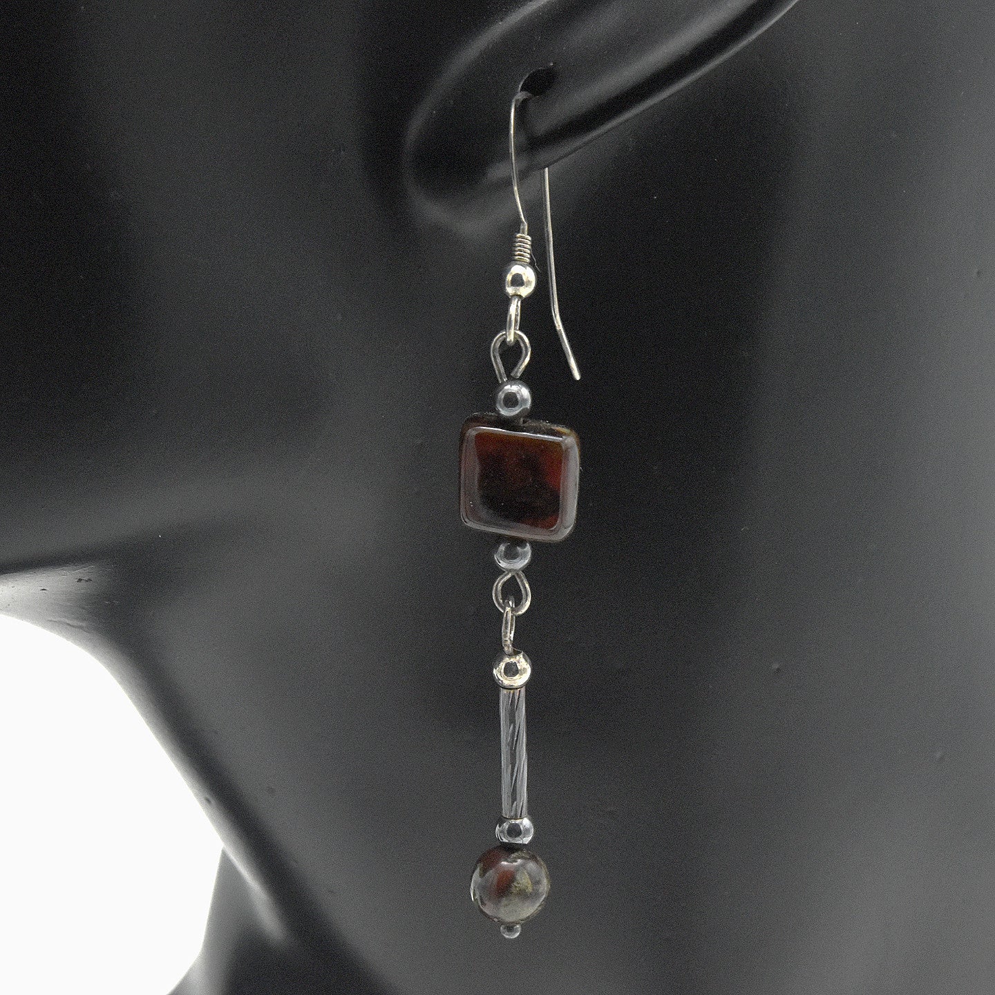 Handmade Dragonblood Jasper Drop Earrings – Sterling Silver – One of One (2.5" Length)