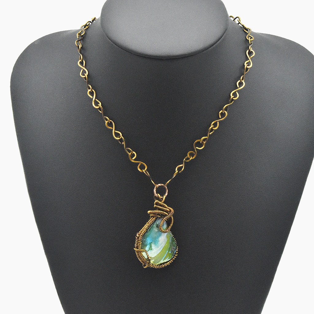 One-of-a-Kind Abalone Shell Wire Wrapped Choker – Handmade Bronze Statement Necklace