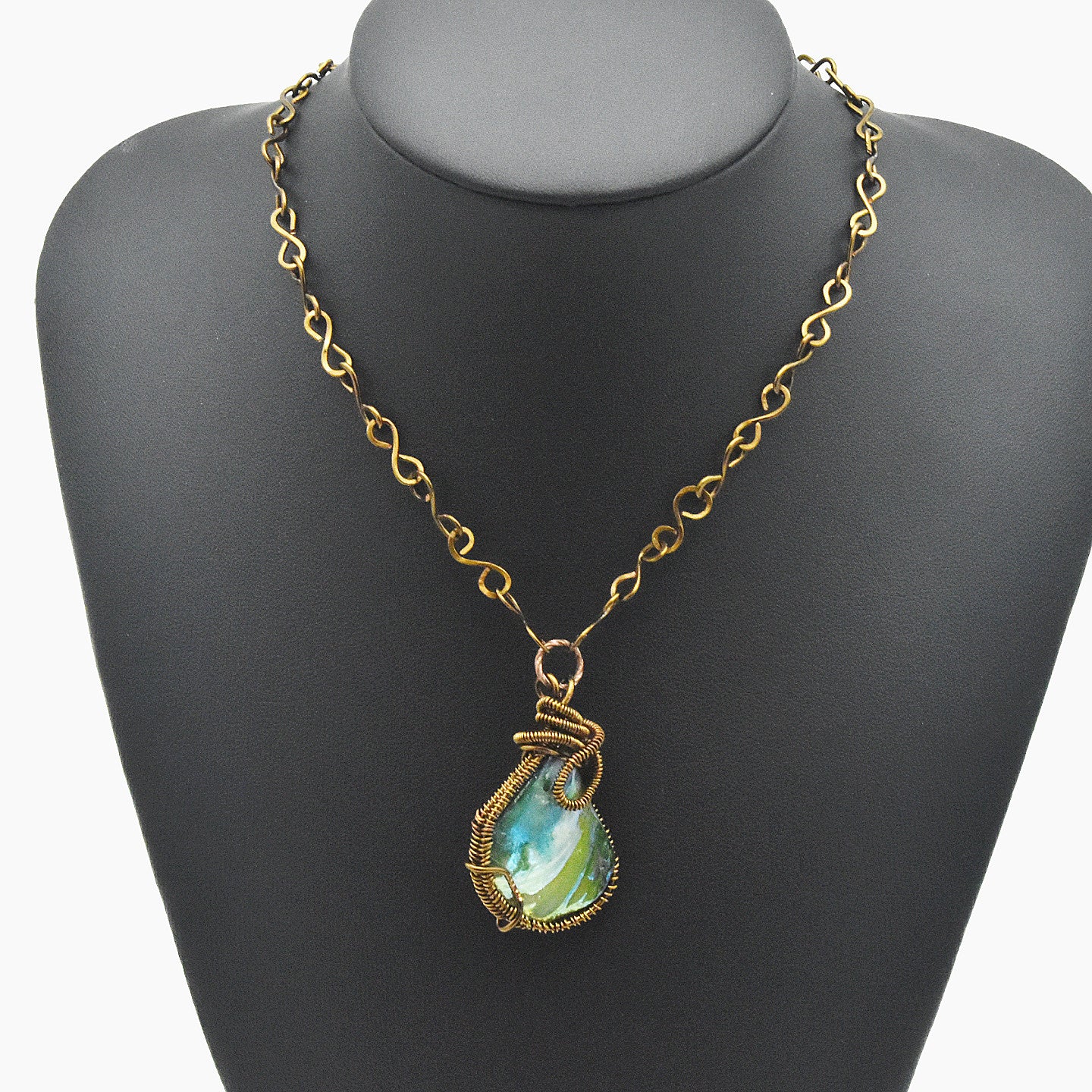One-of-a-Kind Abalone Shell Wire Wrapped Choker – Handmade Bronze Statement Necklace