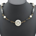 Handcrafted Carved Bone Mandala Choker Necklace with Etched Black Bone, Natural Agate & Handmade Copper Links – 17"
