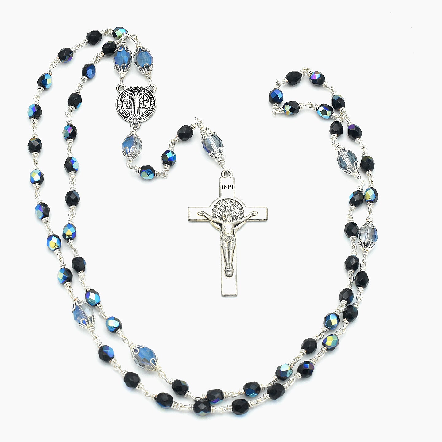 Handmade Silver-Plated Iridescent Five-Decade Rosary – One of One (22.5″ Length)