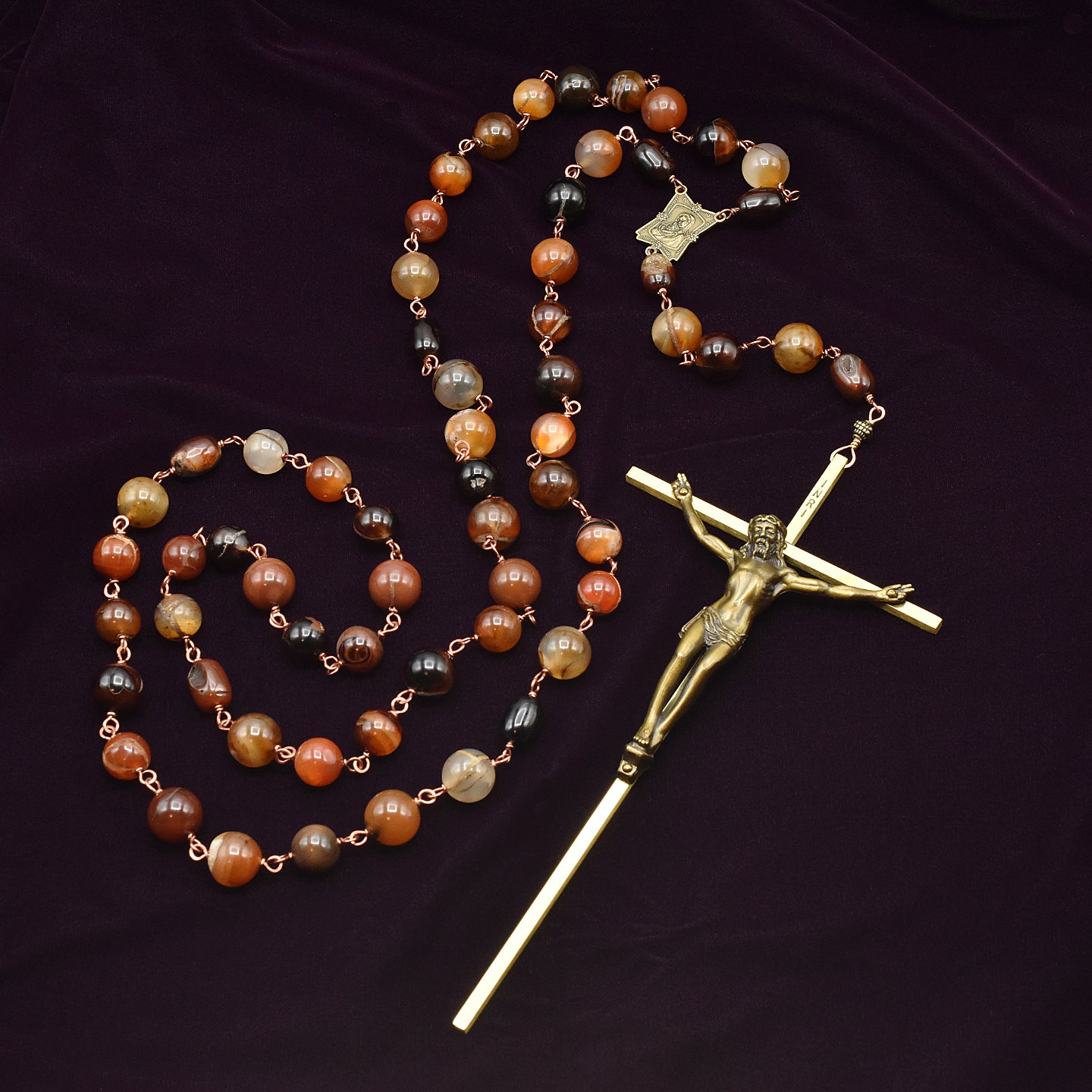 Handmade Natural Agate & Copper Five-Decade Wall Rosary – One of One (48" Length)