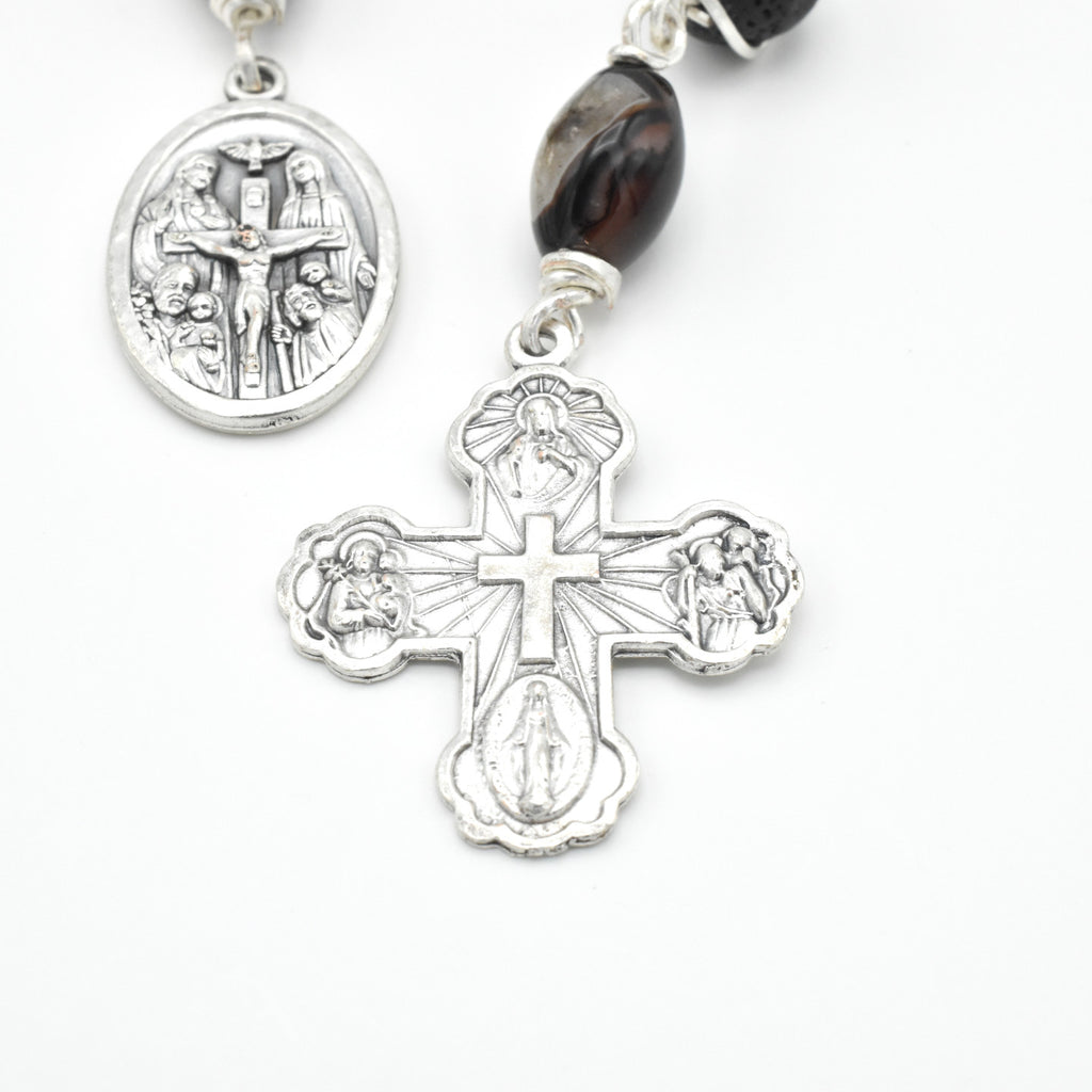 One-of-a-Kind Lava Stone Hand Rosary – Silver Plated Wire Wrapped Pocket Chaplet