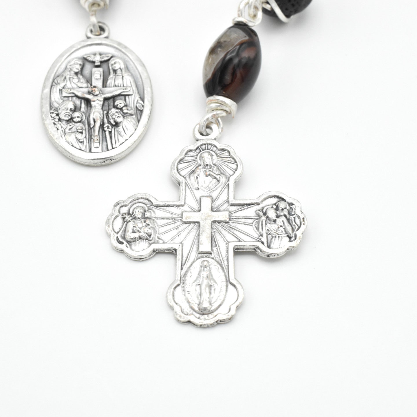 One-of-a-Kind Lava Stone Hand Rosary – Silver Plated Wire Wrapped Pocket Chaplet