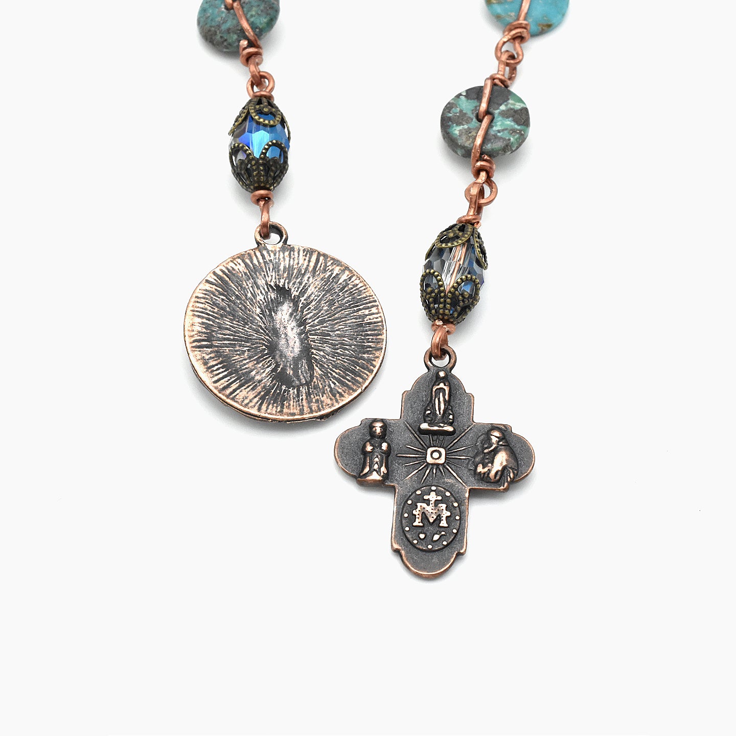 Handmade Turquoise & Copper One-Decade Spiritual Chaplet – One of One (13.25" Length)