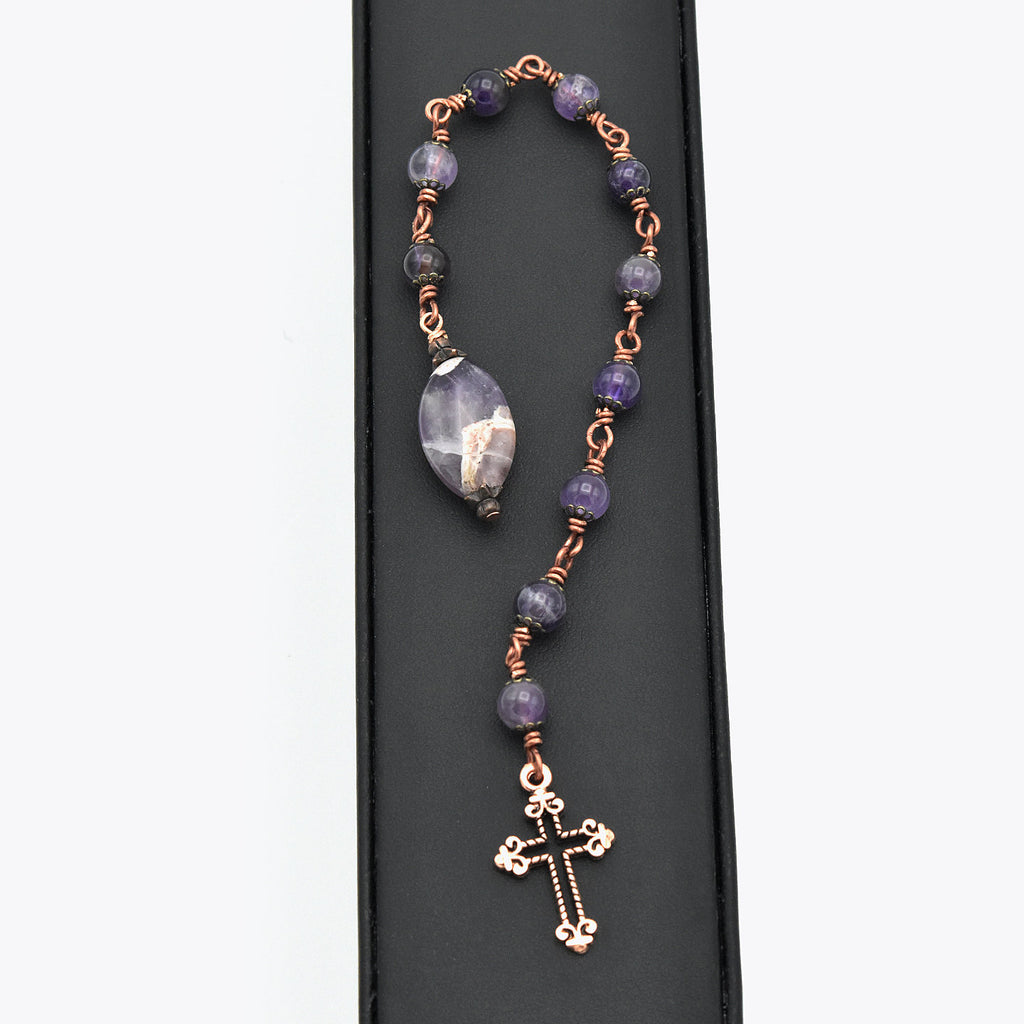 Handmade Amethyst & Copper One-Decade Pocket Chaplet Rosary – One of One