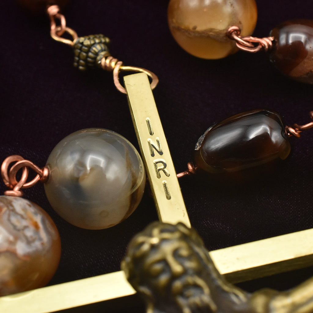Handmade Natural Agate & Copper Five-Decade Wall Rosary – One of One (48" Length)
