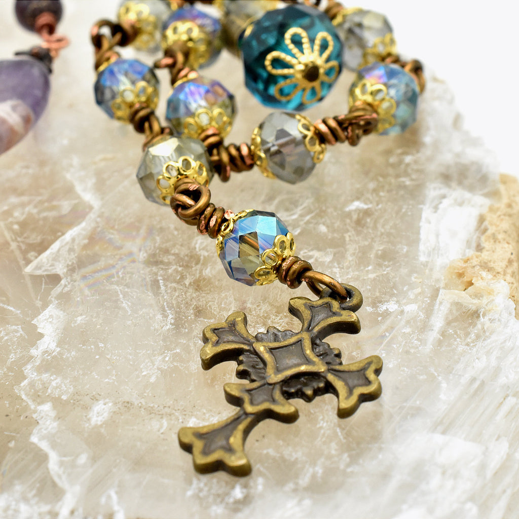 Handmade Copper & Crystal Pocket Chaplet – One of One (9″ Length)