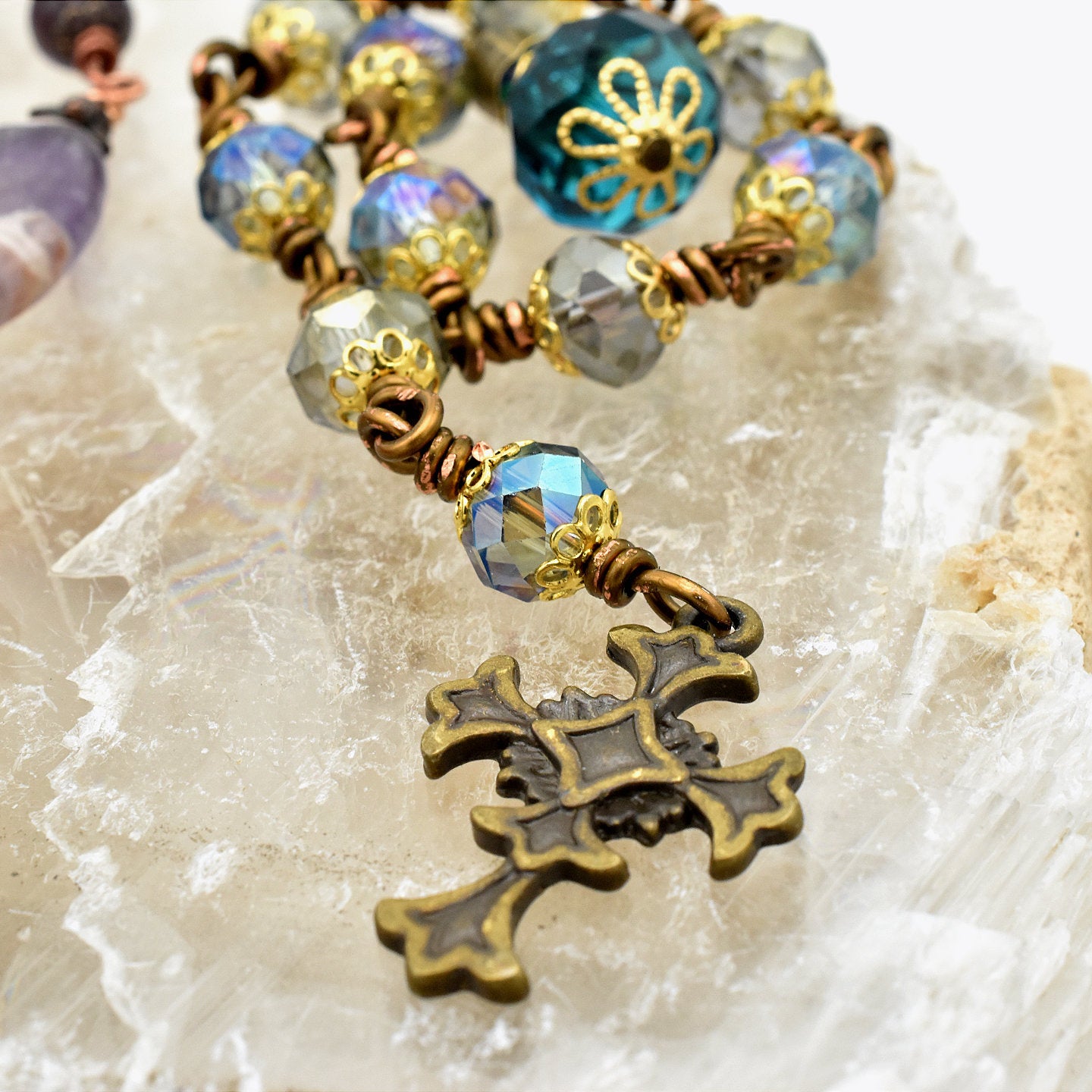 Handmade Copper & Crystal Pocket Chaplet – One of One (9″ Length)