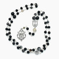 Handmade Silver-Plated Quartz & Black Agate Five-Decade Wall Rosary – One of One (33″ Length)