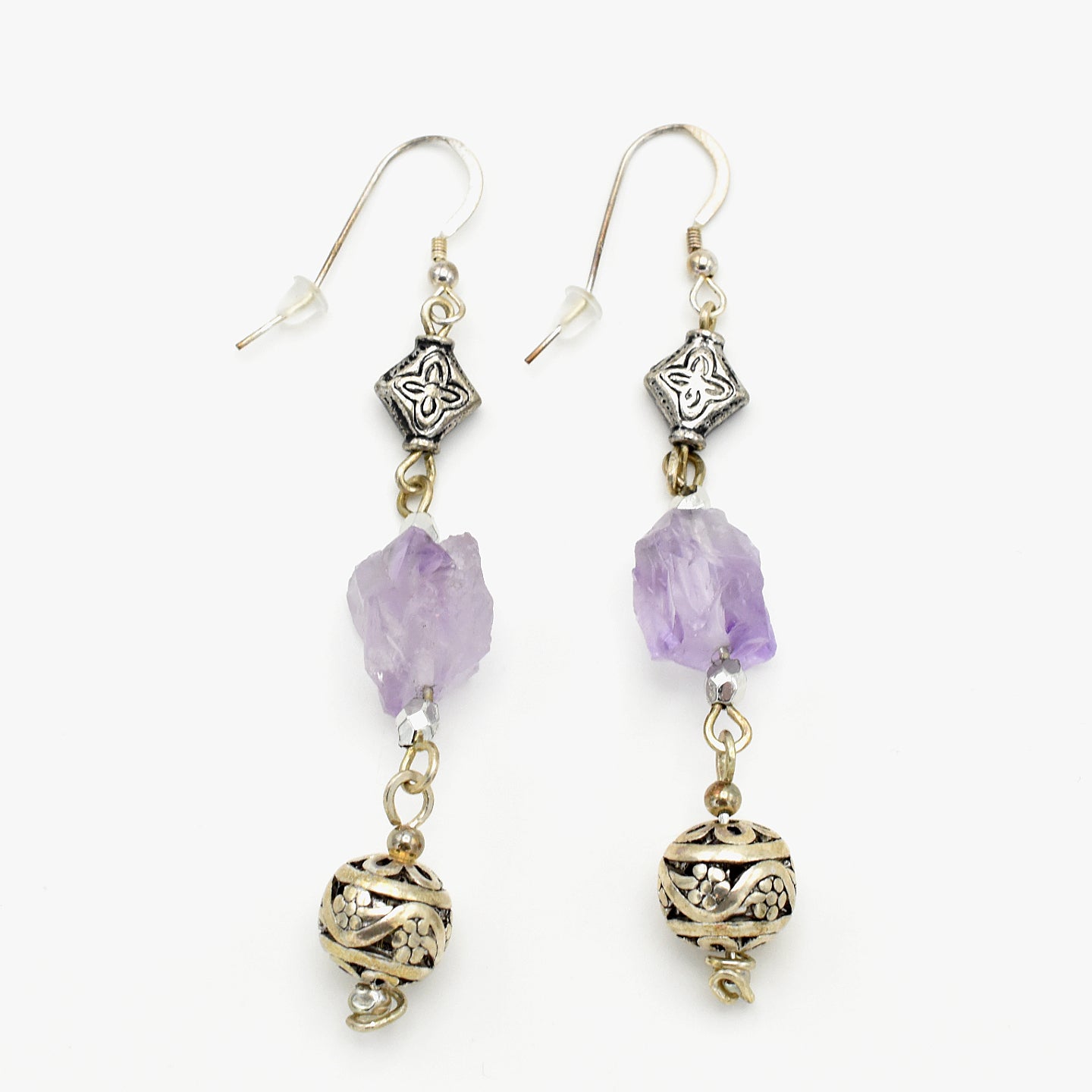 Handmade Raw Amethyst Drop Earrings – Sterling Silver – One of One (3" Length)