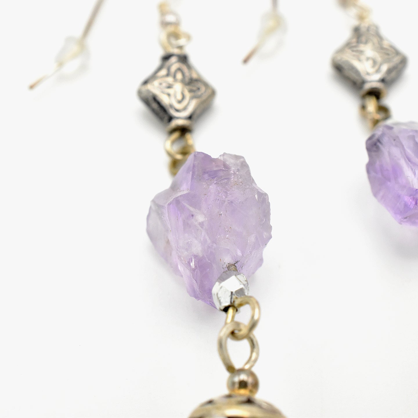Handmade Raw Amethyst Drop Earrings – Sterling Silver – One of One (3" Length)