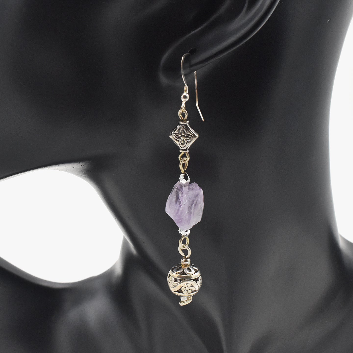 Handmade Raw Amethyst Drop Earrings – Sterling Silver – One of One (3" Length)