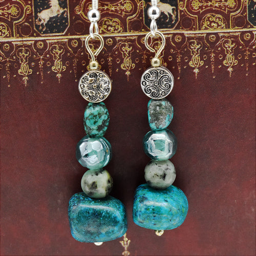 African Turquoise Drops – Handmade Stone & Sterling Silver Earrings