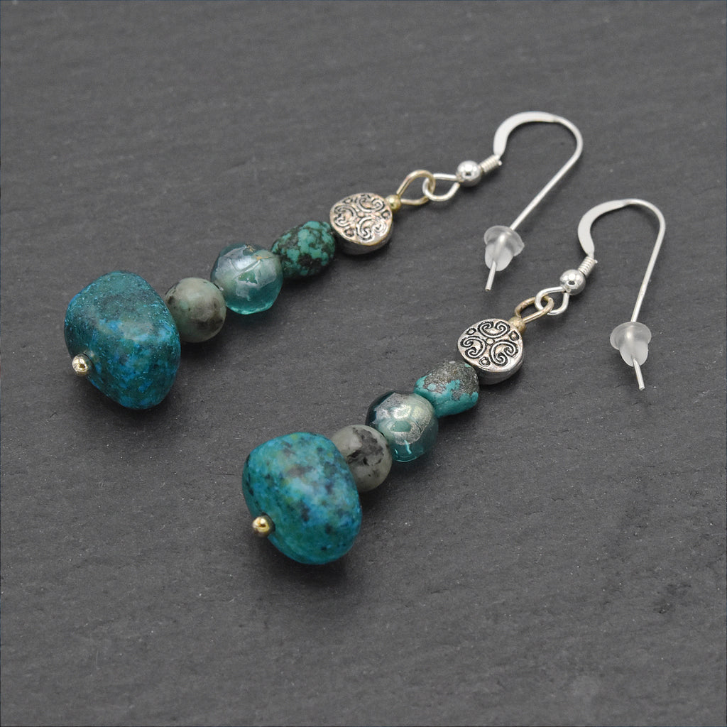 African Turquoise Drops – Handmade Stone & Sterling Silver Earrings