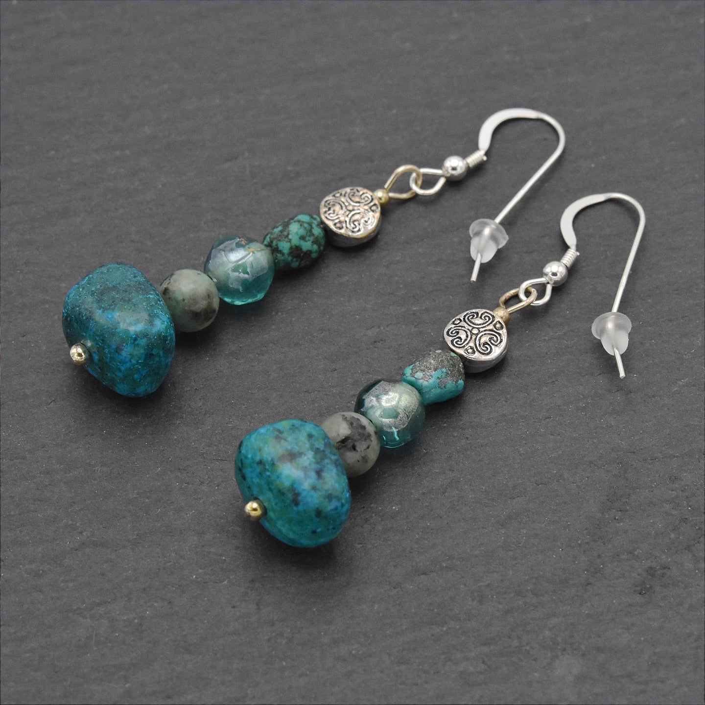 African Turquoise Drops – Handmade Stone & Sterling Silver Earrings