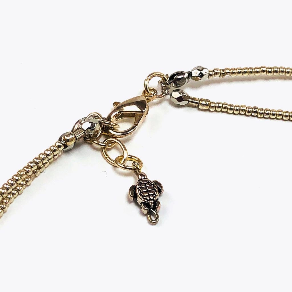 Handcrafted Double-Strand Blue Glass Starfish Choker Necklace with Cultured Coin Pearls, Pewter Accents & Microbeads – 16"