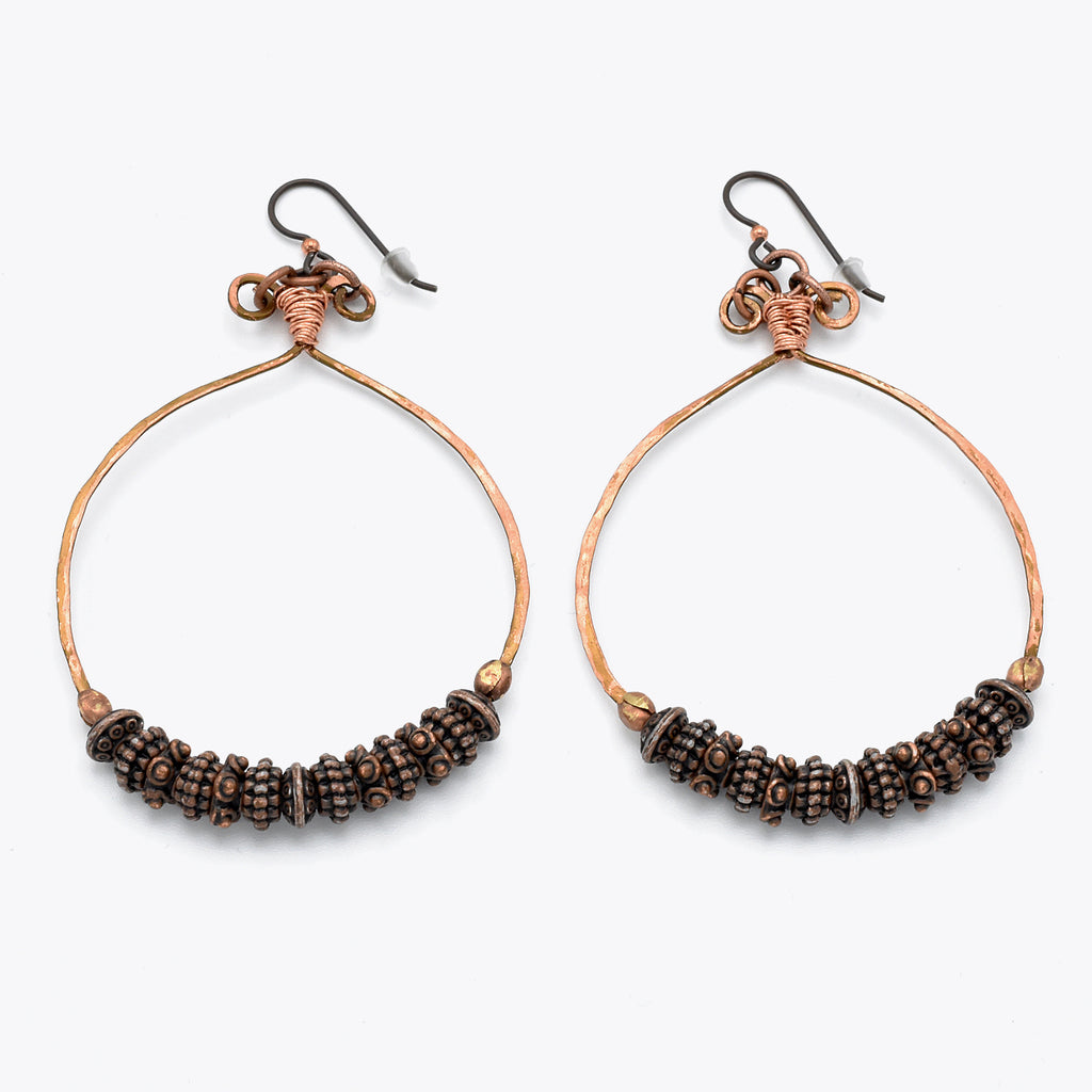Copper Hoops – Hand-Wrapped Antique Copper Earrings with Hypoallergenic Niobium Ear Wires