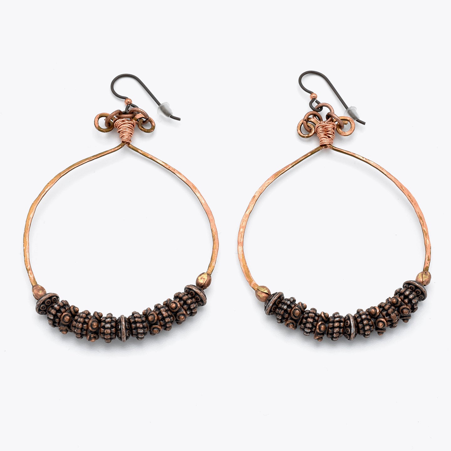Copper Hoops – Hand-Wrapped Antique Copper Earrings with Hypoallergenic Niobium Ear Wires