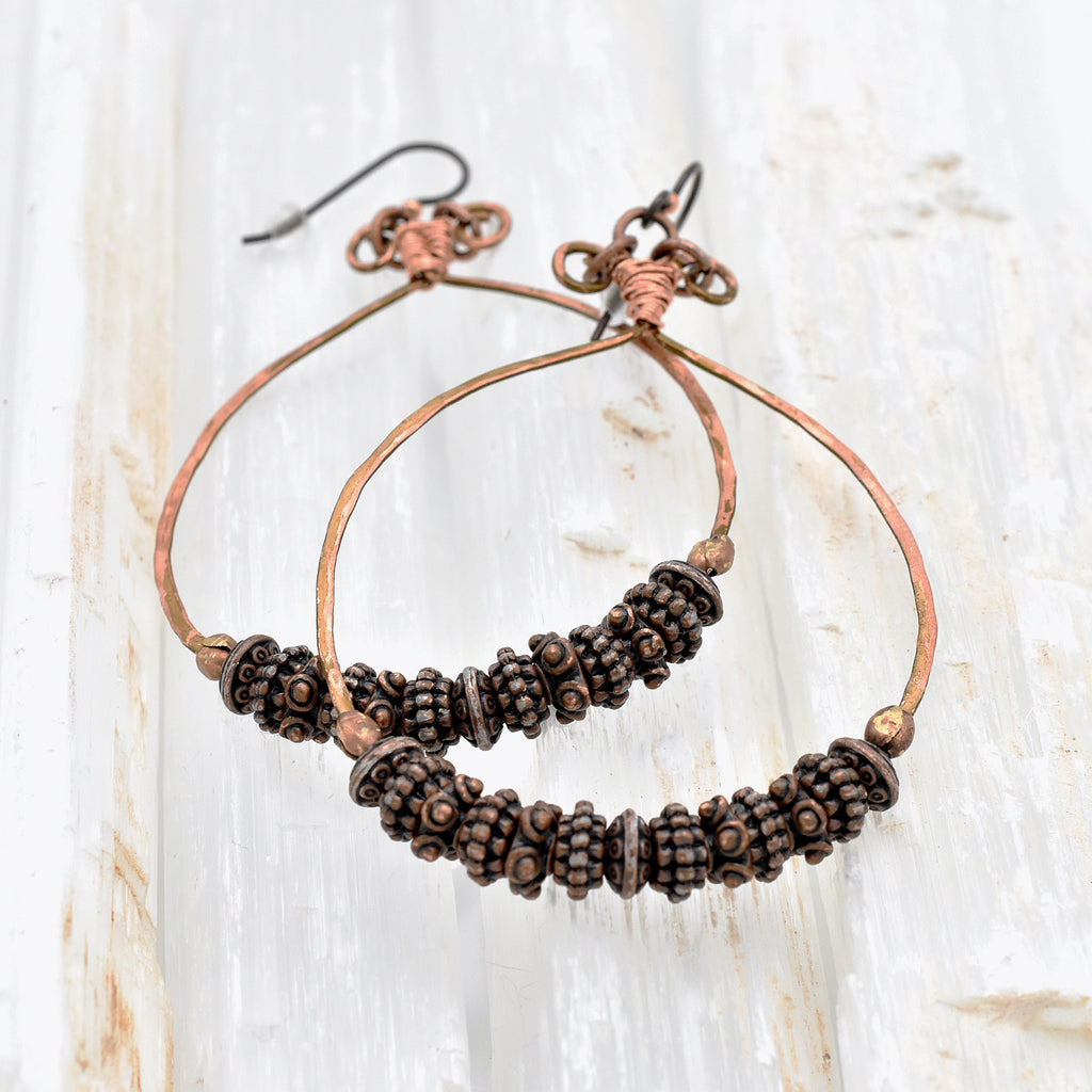 Copper Hoops – Hand-Wrapped Antique Copper Earrings with Hypoallergenic Niobium Ear Wires