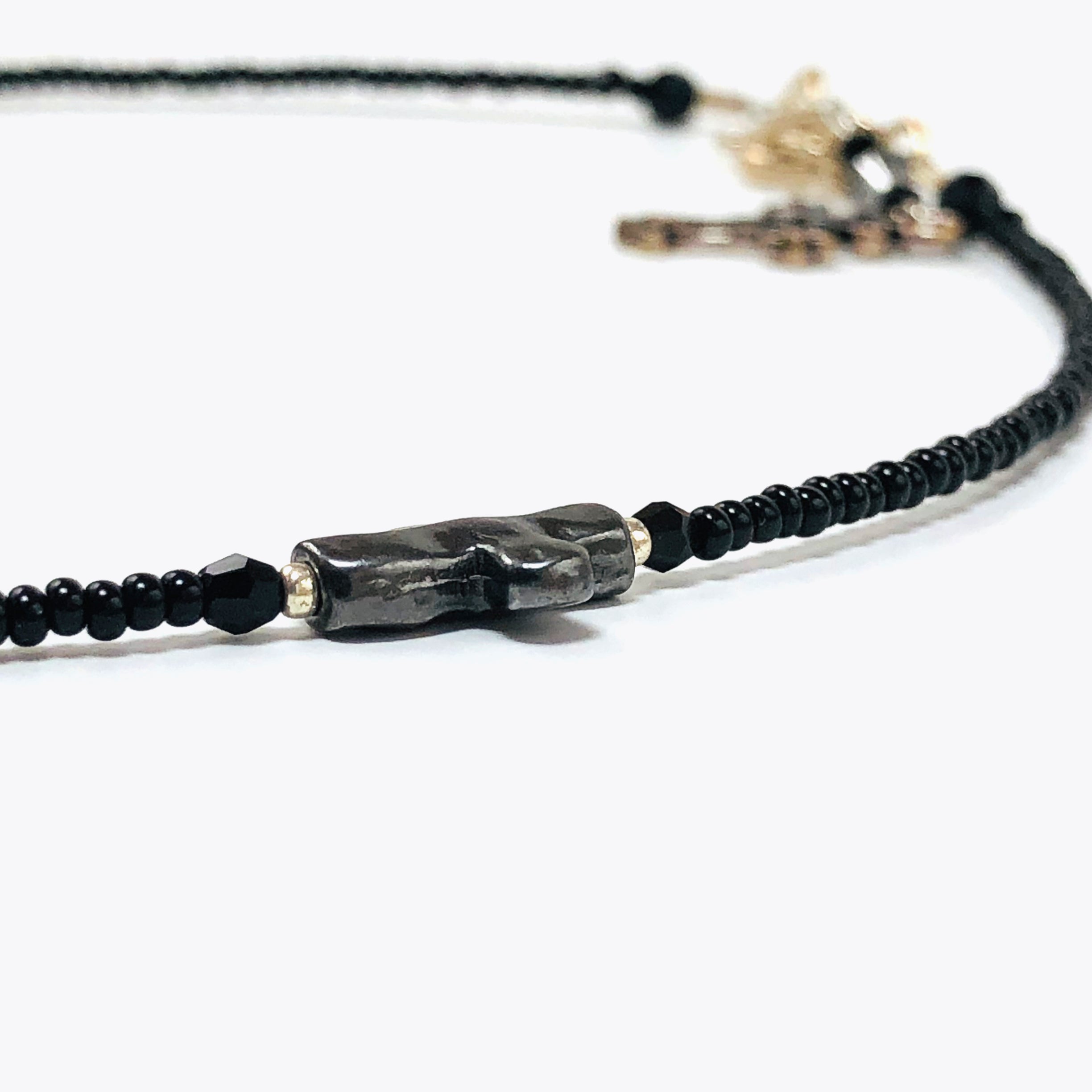 Handcrafted Hemalyke Cross Choker Necklace with Cultured Pearls, Czech Crystals & Microbeads – 15.5"