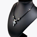 Handcrafted Hemalyke Cross Choker Necklace with Cultured Pearls, Czech Crystals & Microbeads – 15.5"