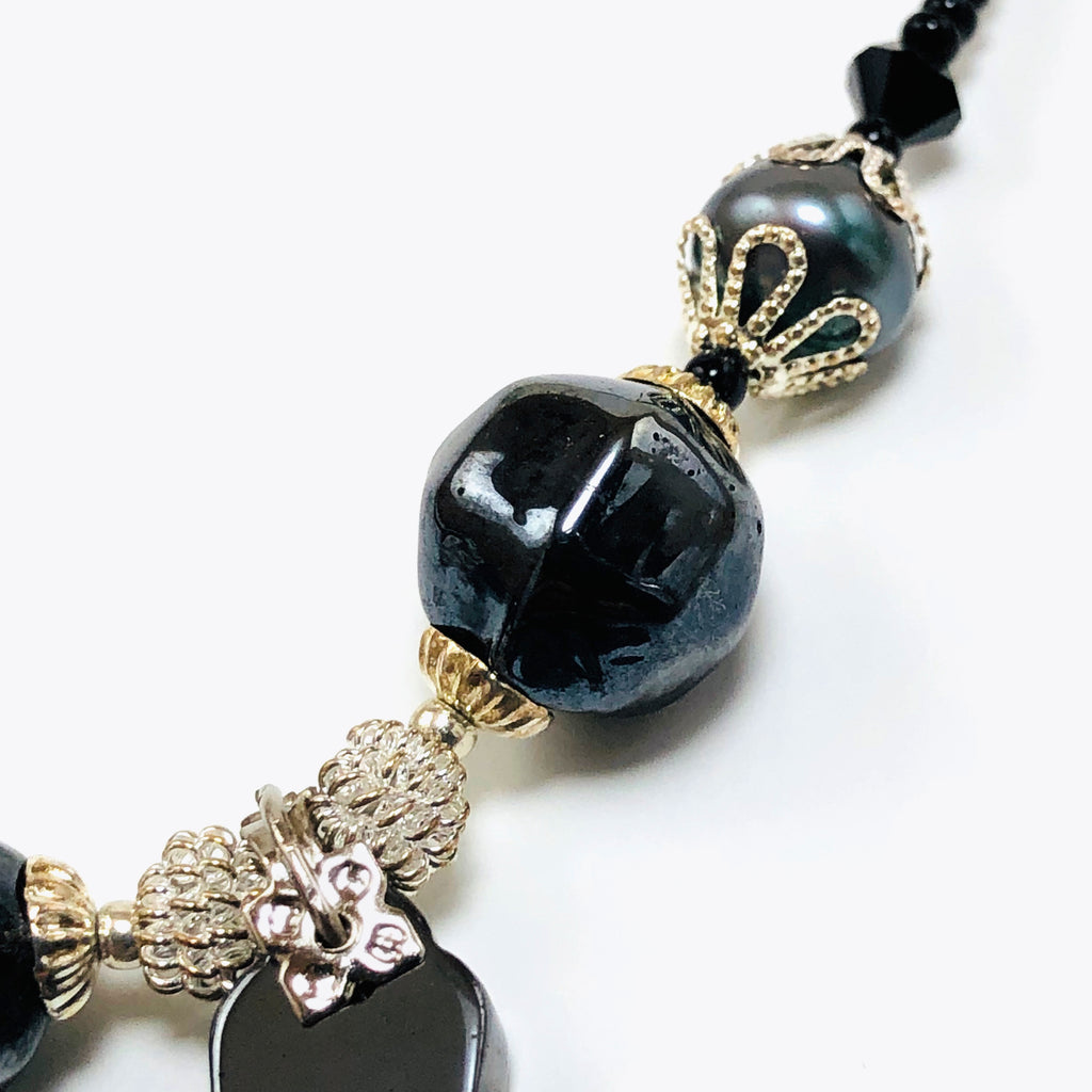Handcrafted Hemalyke Cross Choker Necklace with Cultured Pearls, Czech Crystals & Microbeads – 15.5"