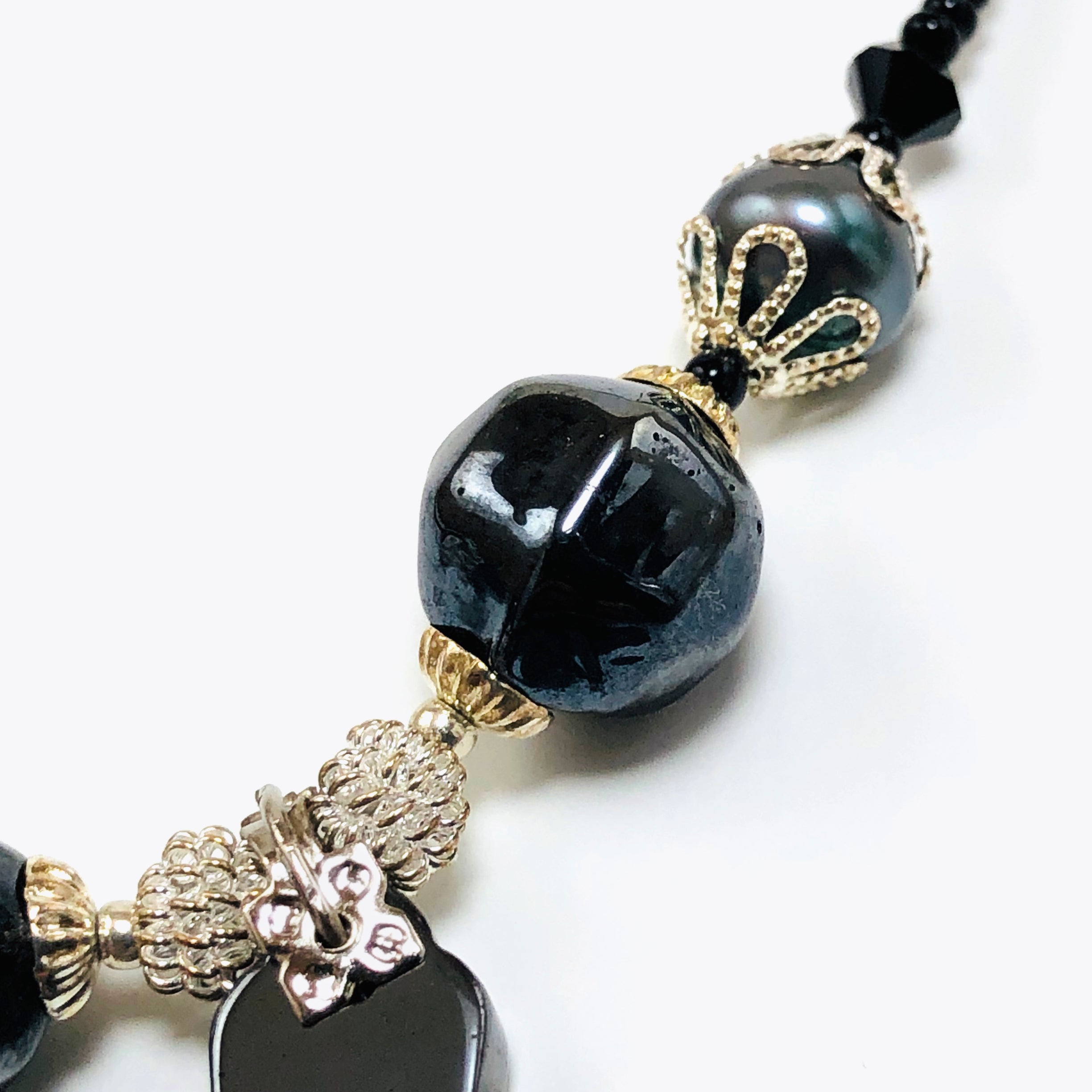 Handcrafted Hemalyke Cross Choker Necklace with Cultured Pearls, Czech Crystals & Microbeads – 15.5"