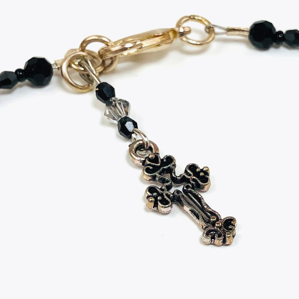 Handcrafted Hemalyke Cross Choker Necklace with Cultured Pearls, Czech Crystals & Microbeads – 15.5"