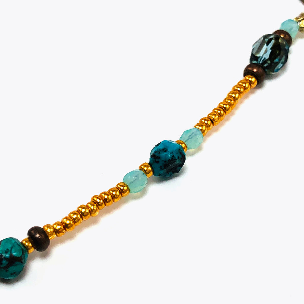 Handcrafted Victorian Floral cloisonné Heart Choker Necklace with Iridescent Shell, Turquoise & Swarovski Crystals – 15"