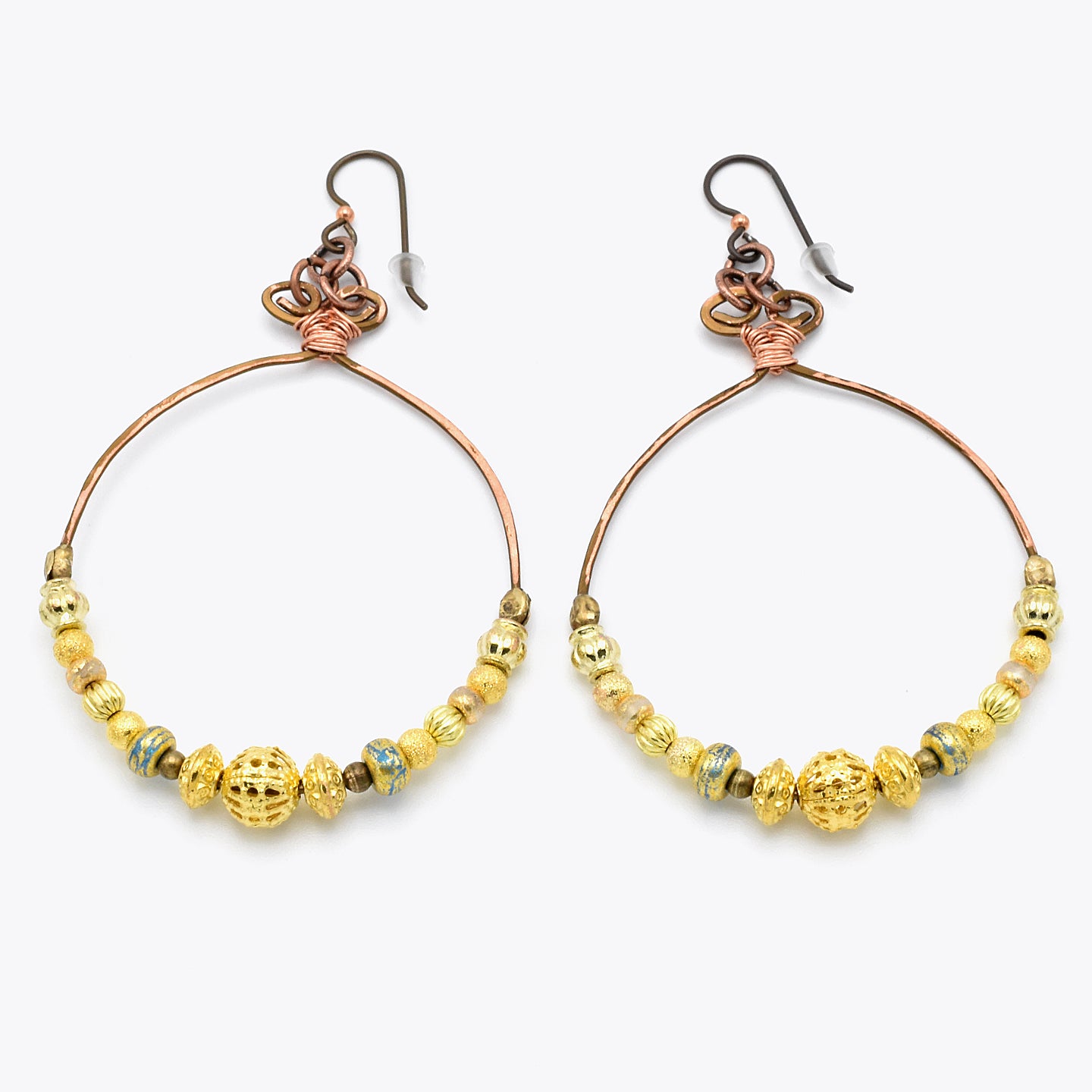 Golden Copper Hoops – Hand-Wrapped Earrings in Golden & Copper Tones with Hypoallergenic Niobium Ear Wires