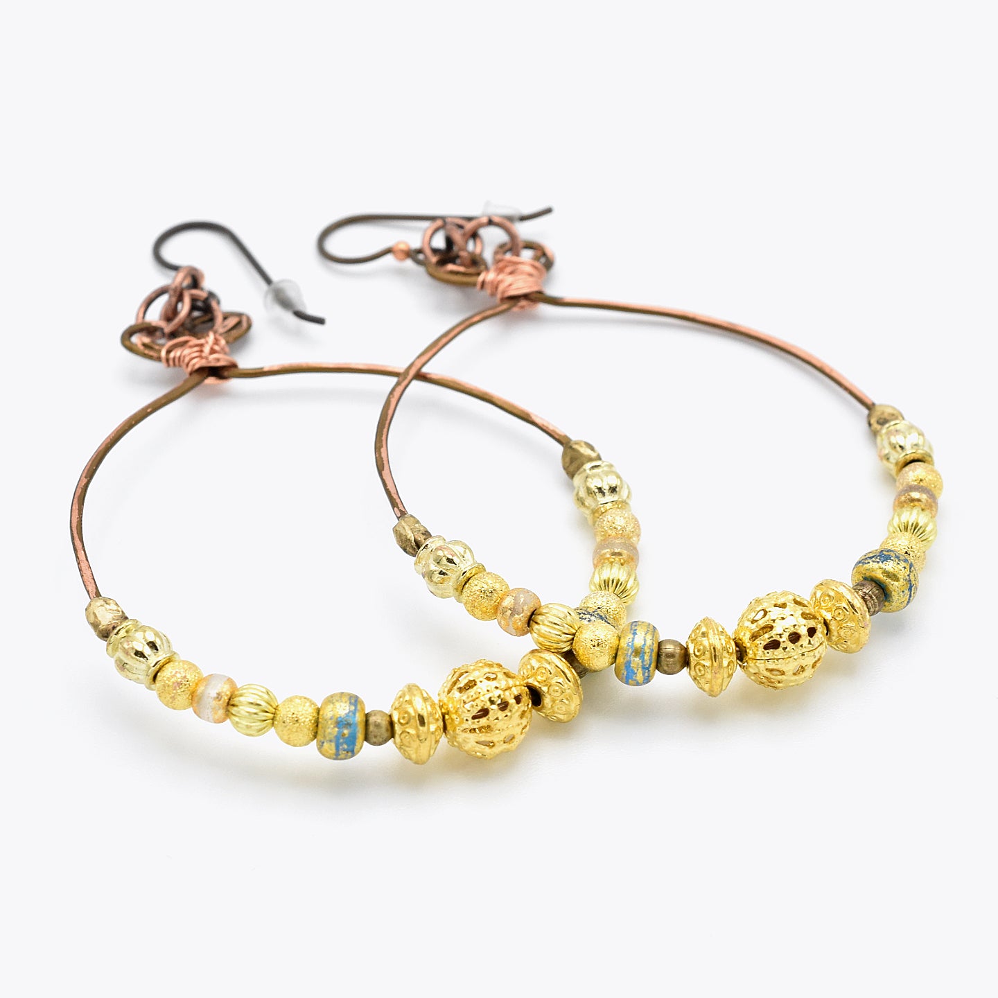 Golden Copper Hoops – Hand-Wrapped Earrings in Golden & Copper Tones with Hypoallergenic Niobium Ear Wires