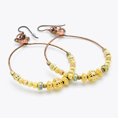 Golden Copper Hoops – Hand-Wrapped Earrings in Golden & Copper Tones with Hypoallergenic Niobium Ear Wires