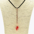 Handcrafted Wire-Wrapped Red Lampwork Glass Heart Pendant on Black Suede Cord Choker – 15.25"