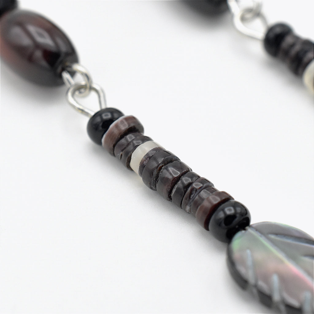 Handmade Brown Agate & Shell Heishi Drop Earrings – Sterling Silver – One of One (3" Length)