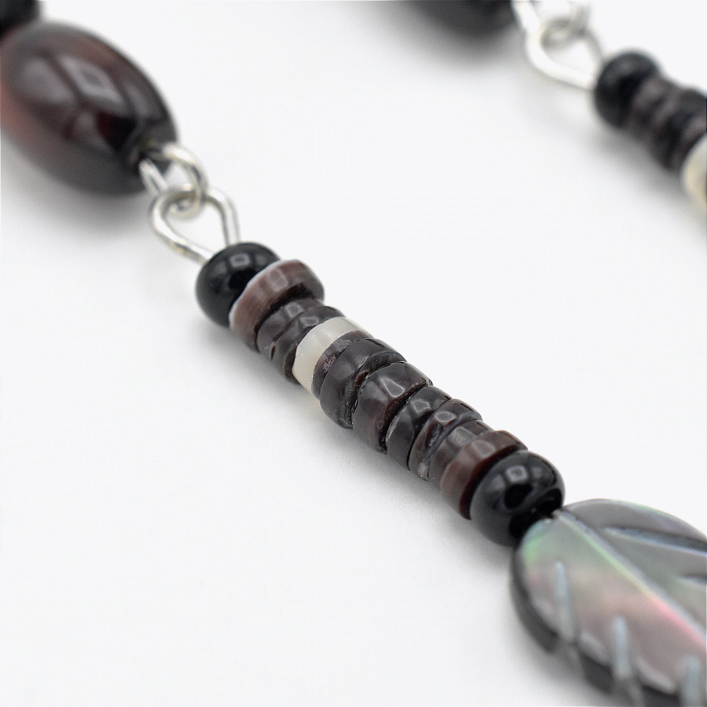 Handmade Brown Agate & Shell Heishi Drop Earrings – Sterling Silver – One of One (3" Length)