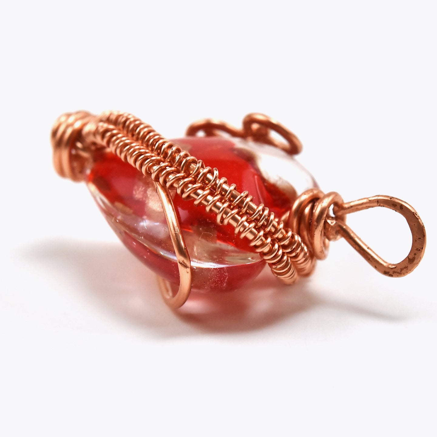 Handcrafted Wire-Wrapped Red Lampwork Glass Heart Pendant on Black Suede Cord Choker – 15.25"