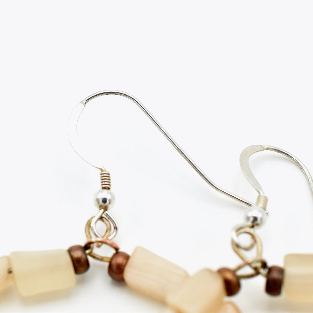 Tribal Red Hoops – Handmade Earrings with Glass, Bone & Natural Stone on Sterling Silver Ear Wires