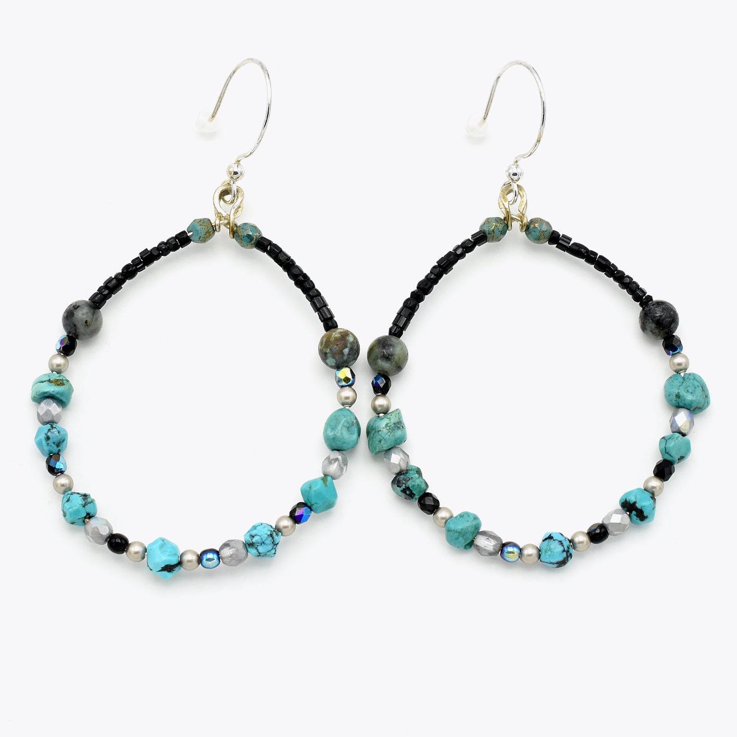 Turquoise Hoops – Handmade Turquoise & African Jasper Earrings with Sterling Silver Ear Wires