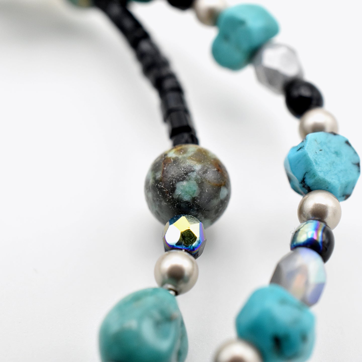 Turquoise Hoops – Handmade Turquoise & African Jasper Earrings with Sterling Silver Ear Wires